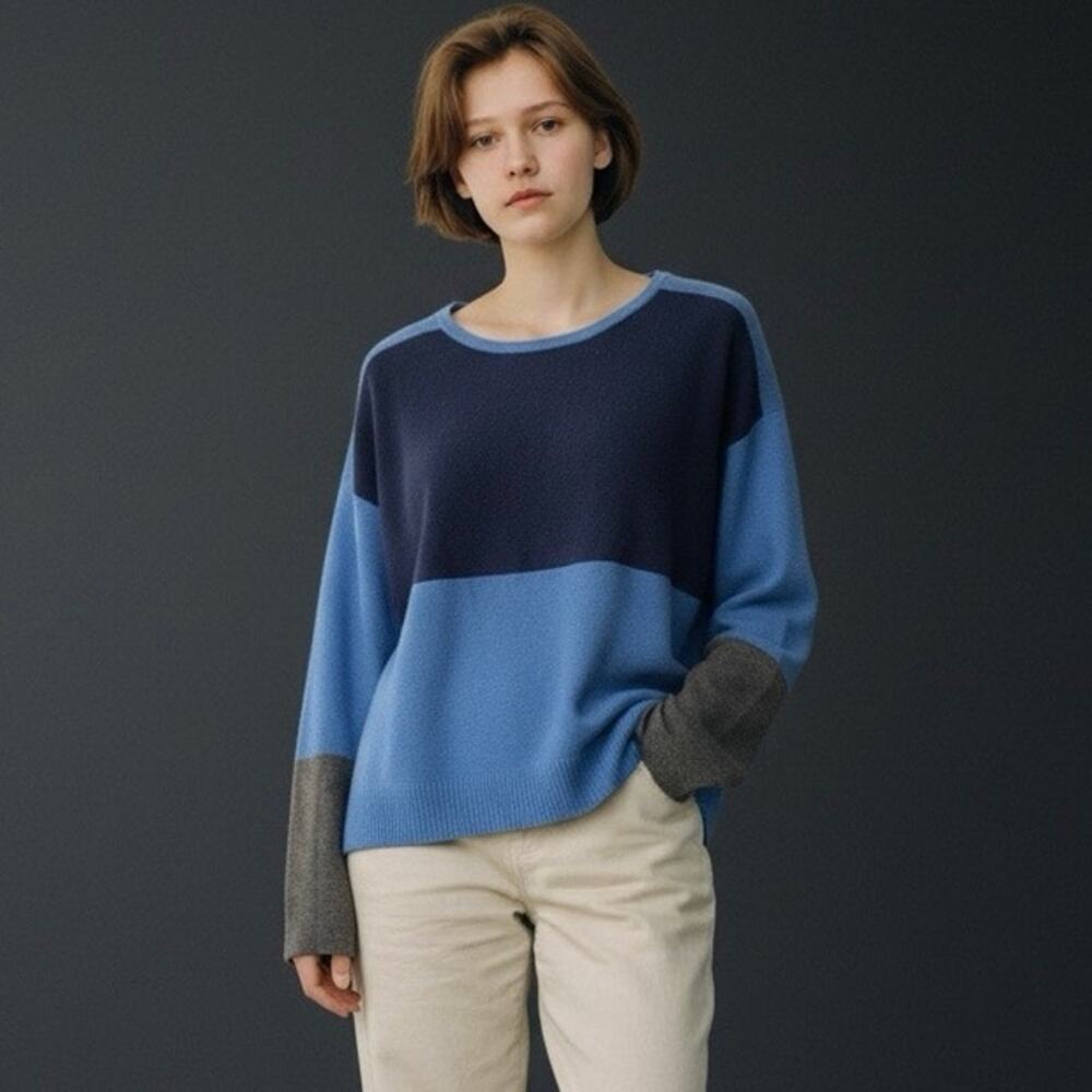 Eileen Fisher cropped lightweight colorblock sweater
